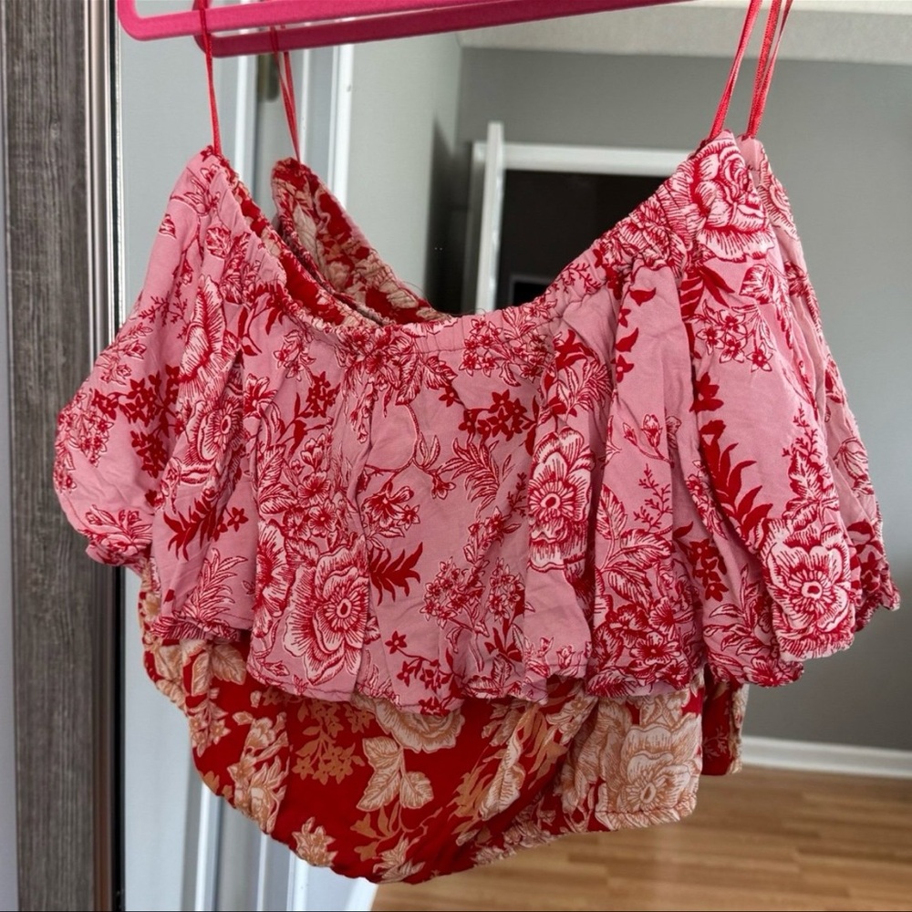 Willow + Root | Mixed Floral Print Strapless Flowy Crop Top
